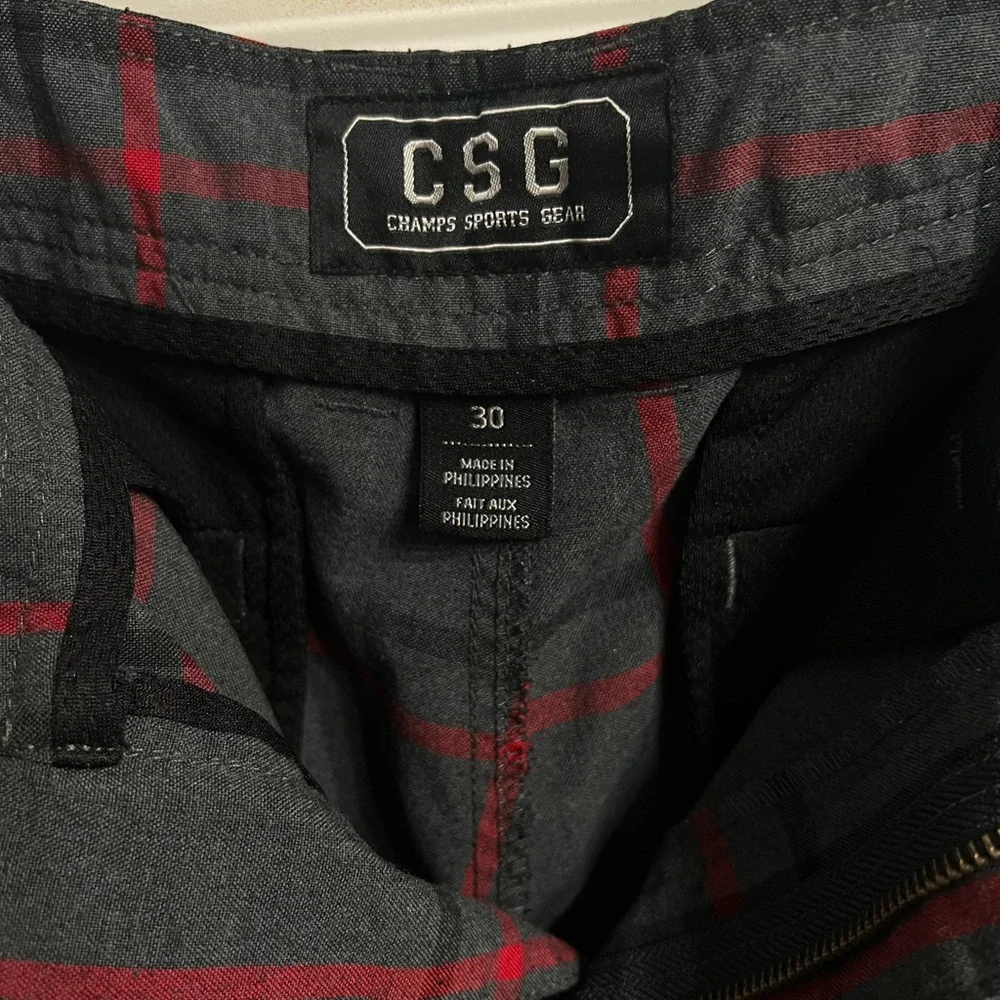 CSG Men's Gray and Red Plaid Shorts - Picture 2 of 4